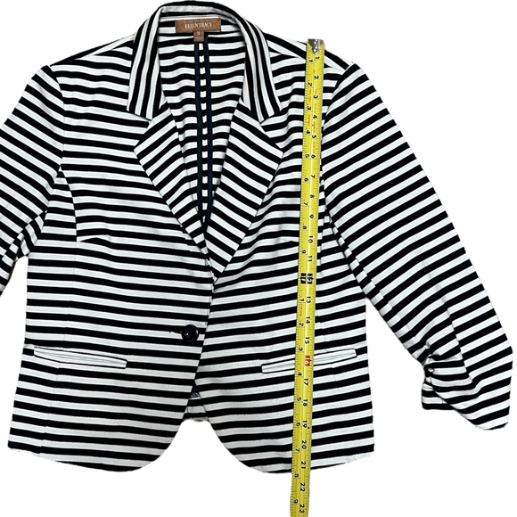 Ellen Tracy Black White Striped Blazer Jacket Women’s Medium Stretch Career - Picture 7 of 14
